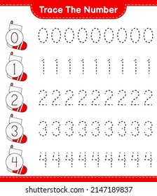 Trace the number. Tracing number with Christmas Sock. Educational children game, printable worksheet, vector illustration