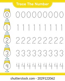 Trace the number. Tracing number with Cocktail. Educational children game, printable worksheet, vector illustration