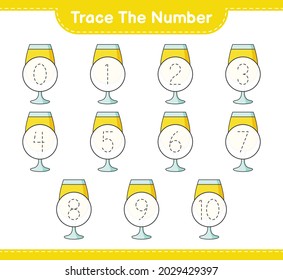 Trace the number. Tracing number with Cocktail. Educational children game, printable worksheet, vector illustration
