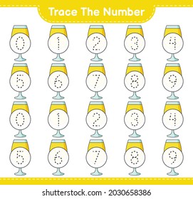 Trace the number. Tracing number with Cocktail. Educational children game, printable worksheet, vector illustration