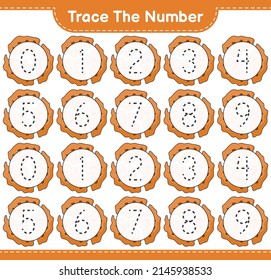 Trace the number. Tracing number with Cookie. Educational children game, printable worksheet, vector illustration