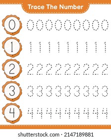 Trace the number. Tracing number with Cookie. Educational children game, printable worksheet, vector illustration