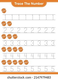 Trace the number. Tracing number with Cookie. Educational children game, printable worksheet, vector illustration