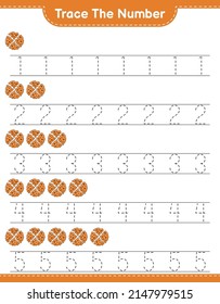 Trace the number. Tracing number with Cookie. Educational children game, printable worksheet, vector illustration