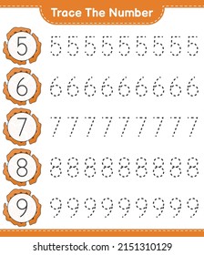Trace the number. Tracing number with Cookie. Educational children game, printable worksheet, vector illustration