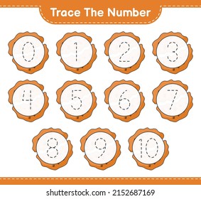 Trace the number. Tracing number with Cookie. Educational children game, printable worksheet, vector illustration
