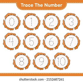 Trace the number. Tracing number with Cookie. Educational children game, printable worksheet, vector illustration