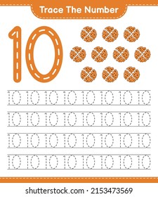 Trace the number. Tracing number with Cookie. Educational children game, printable worksheet, vector illustration