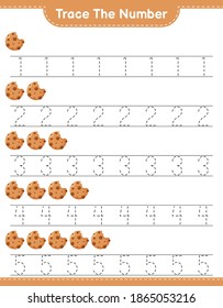 Trace the number. Tracing number with Cookies. Educational children game, printable worksheet, vector illustration