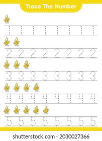 Trace the number. Tracing number with Coral. Educational children game, printable worksheet, vector illustration