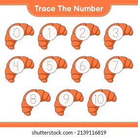 Trace the number. Tracing number with Croissant. Educational children game, printable worksheet, vector illustration