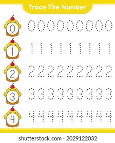 Trace the number. Tracing number with Cup Cake. Educational children game, printable worksheet, vector illustration