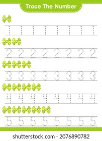 Rastrear el número. Número de seguimiento con Dumbbell. Juego infantil educativo, hoja de cálculo imprimible, ilustración vectorial