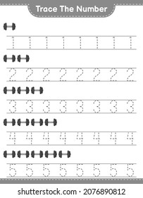 Trace the number. Tracing number with Dumbbell. Educational children game, printable worksheet, vector illustration