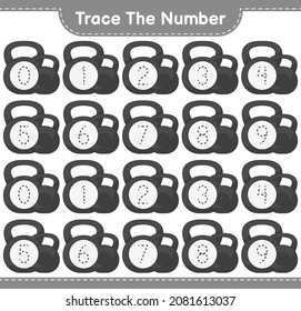 Trace the number. Tracing number with Dumbbell. Educational children game, printable worksheet, vector illustration