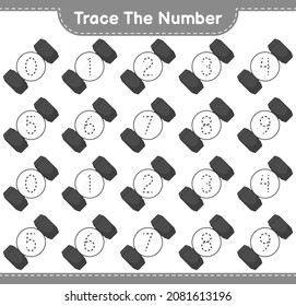 Trace the number. Tracing number with Dumbbell. Educational children game, printable worksheet, vector illustration