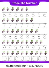 Trace the number. Tracing number with Elderberry. Educational children game, printable worksheet, vector illustration