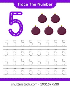 Trace the number. Tracing number with Fig. Educational children game, printable worksheet, vector illustration