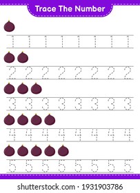 Trace the number. Tracing number with Fig. Educational children game, printable worksheet, vector illustration
