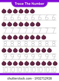 Rastrear el número. Número de seguimiento con juego infantil educativo Fig., hoja de cálculo imprimible, ilustración vectorial