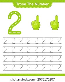 Trace the number. Tracing number with Foam Finger. Educational children game, printable worksheet, vector illustration