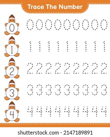 Trace the number. Tracing number with Gingerbread Man. Educational children game, printable worksheet, vector illustration