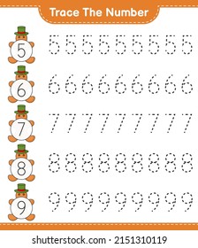 Rastrear el número. Número de seguimiento con Gingerbread Man. Juego infantil educativo, hoja de cálculo imprimible, ilustración vectorial