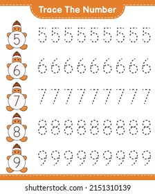Trace the number. Tracing number with Gingerbread Man. Educational children game, printable worksheet, vector illustration
