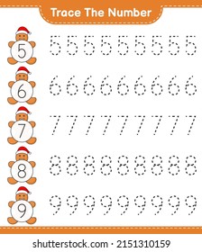 Trace the number. Tracing number with Gingerbread Man. Educational children game, printable worksheet, vector illustration