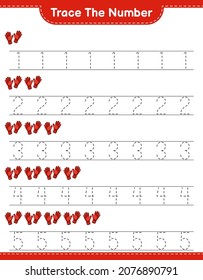Trace the number. Tracing number with Goalkeeper Gloves. Educational children game, printable worksheet, vector illustration