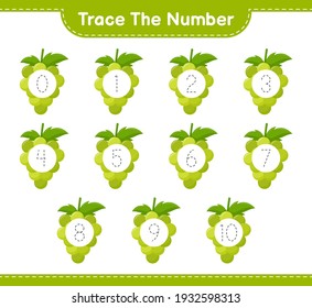 Trace the number. Tracing number with Grape. Educational children game, printable worksheet, vector illustration