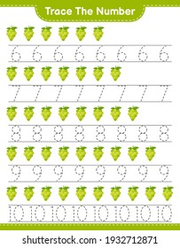 Trace the number. Tracing number with Grape. Educational children game, printable worksheet, vector illustration