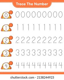 Trace the number. Tracing number with Hat. Educational children game, printable worksheet, vector illustration