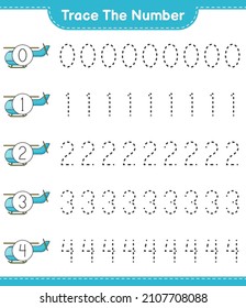 Trace the number. Tracing number with Helicopter. Educational children game, printable worksheet, vector illustration