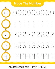 Trace the number. Tracing number with Honey Melon. Educational children game, printable worksheet, vector illustration
