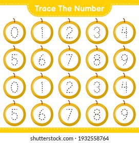 Trace the number. Tracing number with Honey Melon. Educational children game, printable worksheet, vector illustration
