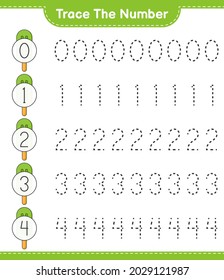 Trace the number. Tracing number with Ice Cream. Educational children game, printable worksheet, vector illustration