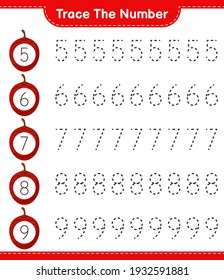 Trace the number. Tracing number with Ita Palm. Educational children game, printable worksheet, vector illustration