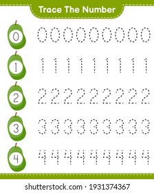 Trace the number. Tracing number with Jackfruit. Educational children game, printable worksheet, vector illustration