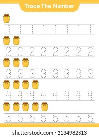 Trace the number. Tracing number with Jam. Educational children game, printable worksheet, vector illustration