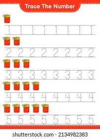 Trace the number. Tracing number with Jam. Educational children game, printable worksheet, vector illustration