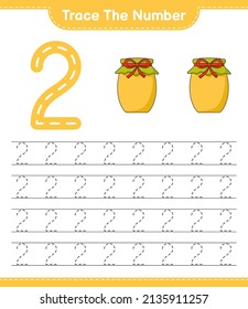 Trace the number. Tracing number with Jam. Educational children game, printable worksheet, vector illustration