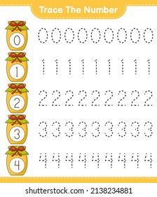 Trace the number. Tracing number with Jam. Educational children game, printable worksheet, vector illustration