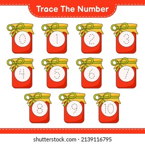 Trace the number. Tracing number with Jam. Educational children game, printable worksheet, vector illustration