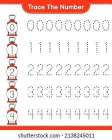 Trace the number. Tracing number with Lantern. Educational children game, printable worksheet, vector illustration