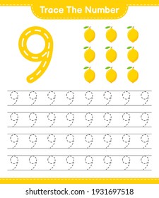 Trace the number. Tracing number with Lemon. Educational children game, printable worksheet, vector illustration