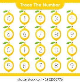 Trace the number. Tracing number with Lemon. Educational children game, printable worksheet, vector illustration