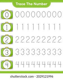 Trace the number. Tracing number with Luggage. Educational children game, printable worksheet, vector illustration