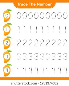 Trace the number. Tracing number with Mango. Educational children game, printable worksheet, vector illustration