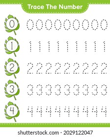 Trace the number. Tracing number with Monstera. Educational children game, printable worksheet, vector illustration